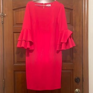 Calvin Klein pink dress 3/4 length sleeves with ruffles